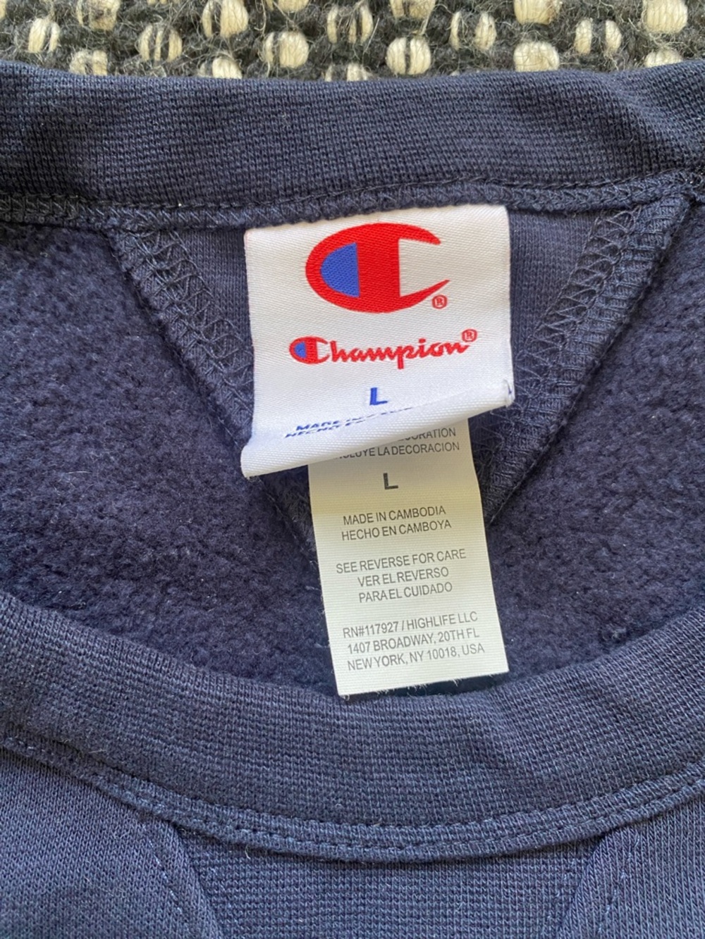Champion Navy Crewneck Cropped Sweatshirt with Yellow Logo - Picture 2 of 4